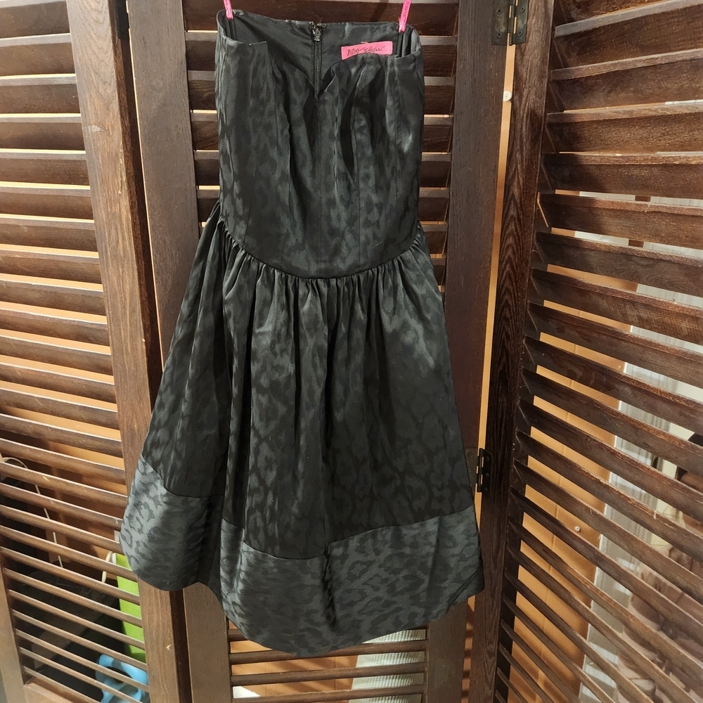 Betsey Johnson Black Leopard Print Strapless Dress